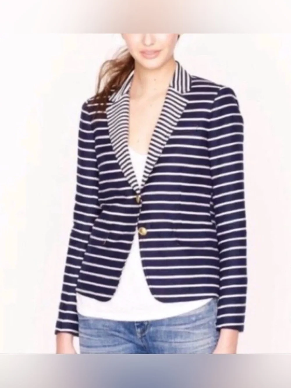 J.Crew Navy Stripped Schoolboy Linen Cotton  Blazer Size 12